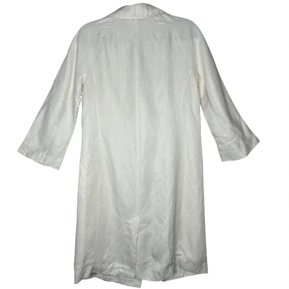 Boden Silk Linen Blend Trench Coat Cream 1‎ Button Front Long Sleeve Women's 8